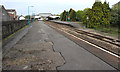 Slightly staggered platforms at Llanelli railway station in SA15 1AN