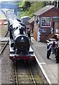 Loco pulls in to Williton station on the way to Minehead in Williton