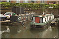 View of two narrowboats moored on the River Lea at Hertford in SG13 7AA