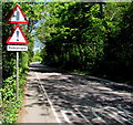 Pedestrians warning sign alongside New Road, Sherborne in DT9 3DH