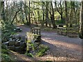Picnic bench and bridge over Nant yr Olchfa in SA2 7BA