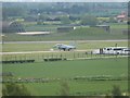 Long lens shot of a Typhoon jet having just landed at RAF Coningsby in Coningsby