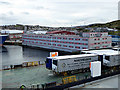 An accommodation barge berthed at Holmsgarth in Lerwick