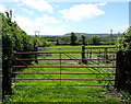 Two gates at a field entrance near Yetminster electricity substation in DT9 6NH