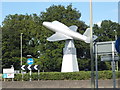 Aeroplane statue by Farnborough Airport in GU14 0RP