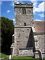Embattled tower, All Saints Church in DT11 9JB
