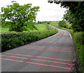 Pink lines across Windmill Road, Kemble in GL7 6AH