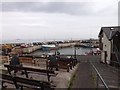 Benches overlooking Seahouses Harbour in NE68 7RJ
