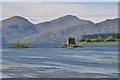 View over Loch Laich to Castle Stalker in PA38 4DD