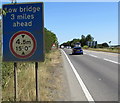 Low bridge 3 miles ahead sign, Bicester in OX26 1BT