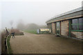 The almost deserted Visitor Centre at College Lake on a foggy day in HP23 5HF