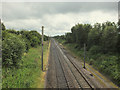 Railway from bridge on path leading to Gorse Hall in WN6 0YR