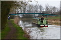 Narrowboat approaching Crack's Hill Footbridge No 14 in NN6 7TF