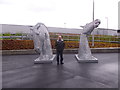 Metal sculptures on Edinburgh Airport forecourt in Ingliston