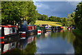 Moored narrowboats near Westcottmill Bridge in TF9 2FA
