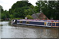 Narrowboat moored in winding hole at Shebdon in ST20 0PY