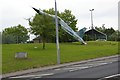 Replica fighter jet outside RAF Alconbury, Little Stukeley in Little Stukeley