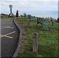 Benches, postbox and beacon above Fishguard Harbour, Goodwick in SA64 0AQ
