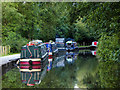 Moored narrowboats near Cheddleton, Staffordshire in ST13 7LE