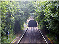 The north portal of Lydden Tunnel viewed from Shepherdswell station footbridge in CT15 7NU