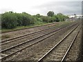 View from a Bristol-Cardiff train - entrance to Wentloog freight terminal in CF3 0NZ