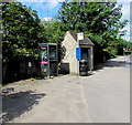 Bus shelter and grey phonebox, Brimscombe in GL5 2SD