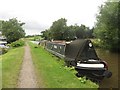 Moored narrow boat on the Leeds and Liverpool Canal in BD20 9HA