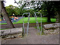 Inwardly-sloping barrier at the northern entrance to Blaenavon Park, Blaenavon in NP4 9HY