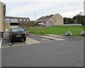 Yellow corner of the Bryn Welon Close parking area, Blaenavon in NP4 9HY