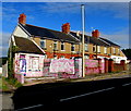 Protest daubed on a derelict shop, Varteg in NP4 7PZ