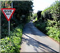 Give Way sign, Perrystone Hill, Old Gore, Herefordshire in HR9 7QS