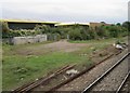 View from a Cheltenham-Birmingham train - industrial buildings in Cheltenham in GL51 0UR