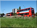 Buses at Whipps Cross Roundabout in E17 3PA