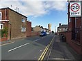 Pelham Road and the background the water tower in DN35 8AZ