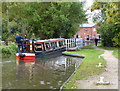Narrowboat passing through Fradley Swingbridge in WS13 8EN