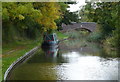 Narrowboat moored near Stoney Step Bridge No 84 in WS13 8GE