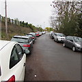 Car-lined access road to Shifnal railway station in TF11 8DT
