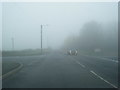 B1283/Crime Rigg Bank junction in fog in DH6 1HH
