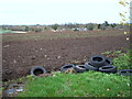 Fly tipped tyres beside Jolby Lane in DL2 2SS