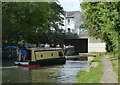Narrowboats approaching Galleon Bridge No 68 in MK12 5PN