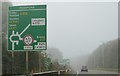 A303 approaching Podimore Roundabout in fog in BA22 8JG