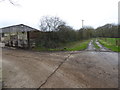 Footpath passes yard at Drungewick Hill Farm in RH14 0RP