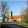 West Wickham church and a bend in the road in CB21 4RY