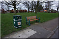 Litter bin & bench on Leicester Road, Wigston in LE18 1AJ