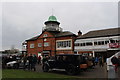 Vintage cars on display at the Brooklands clubhouse in KT13 0LX