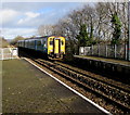 Penarth train arrives at Heath High Level station, Cardiff in CF23 6PT