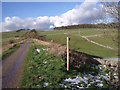 Footpath crossing the Tissington Trail near an old railway milepost in SK17 0DQ