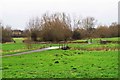 Public footpath crossing Madley Brook, Cogges, Witney, Oxon in OX28 3XA