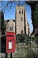 Letter box and Wychbold church in Wychbold
