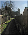 Foxton: footpath and church in Foxton (South Cambridgeshire)
